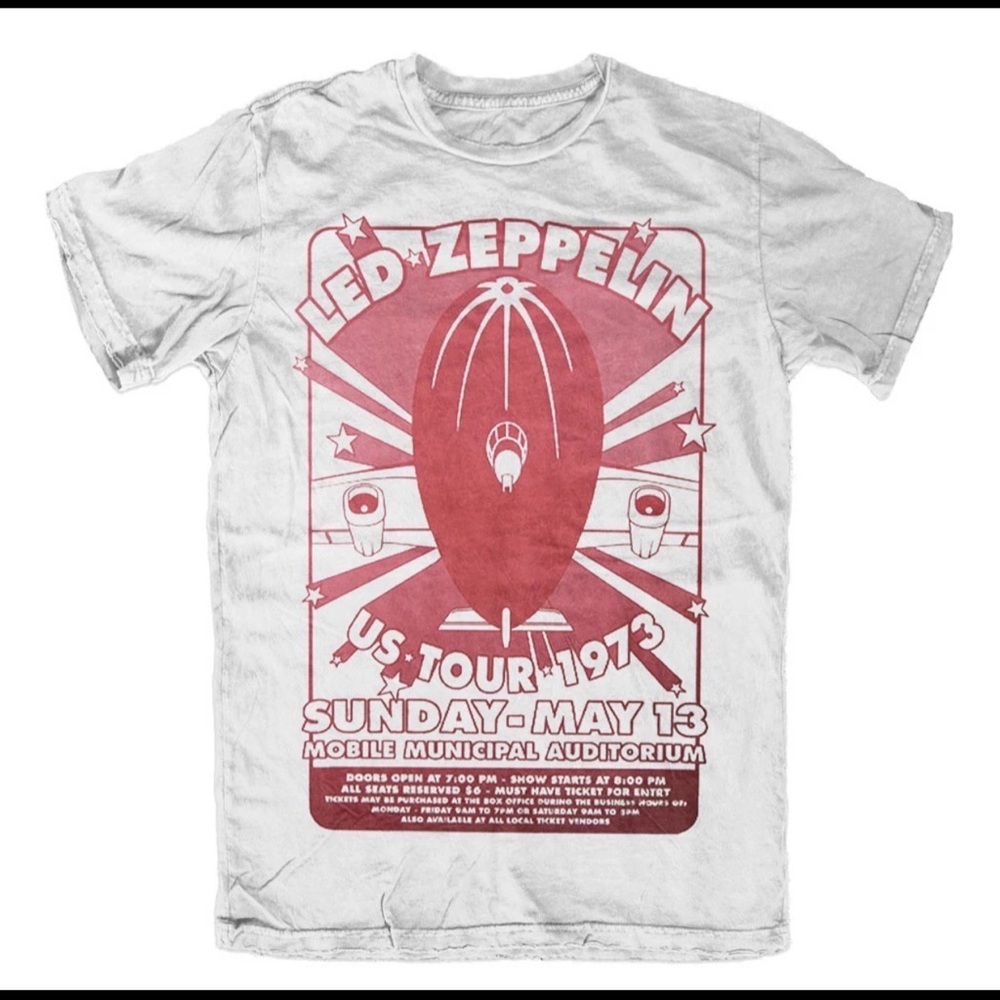 Led Zeppelin 1973 Tour Graphic Tee - White and Red